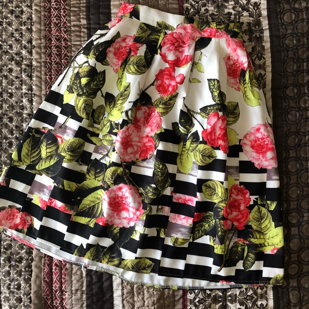Floral Striped Midi Skirt